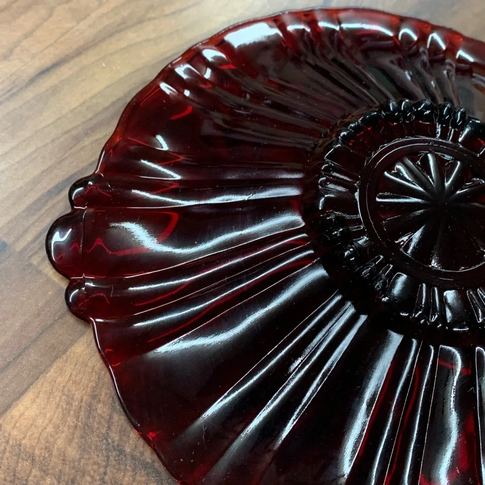 Vintage Anchor Hocking Old Cafe Royal Ruby Red Plate Candy Dish Bowl